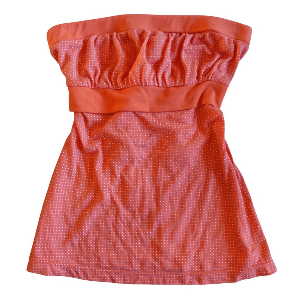 Vintage Y2K Papaya Polka Dot Tube Top S Orange Bow Strapless Coquette Summer